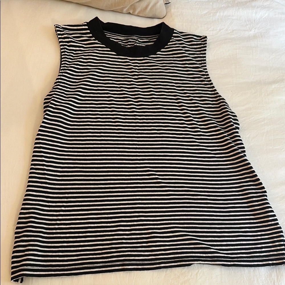Everlane Black and White Striped Sleeveless Top